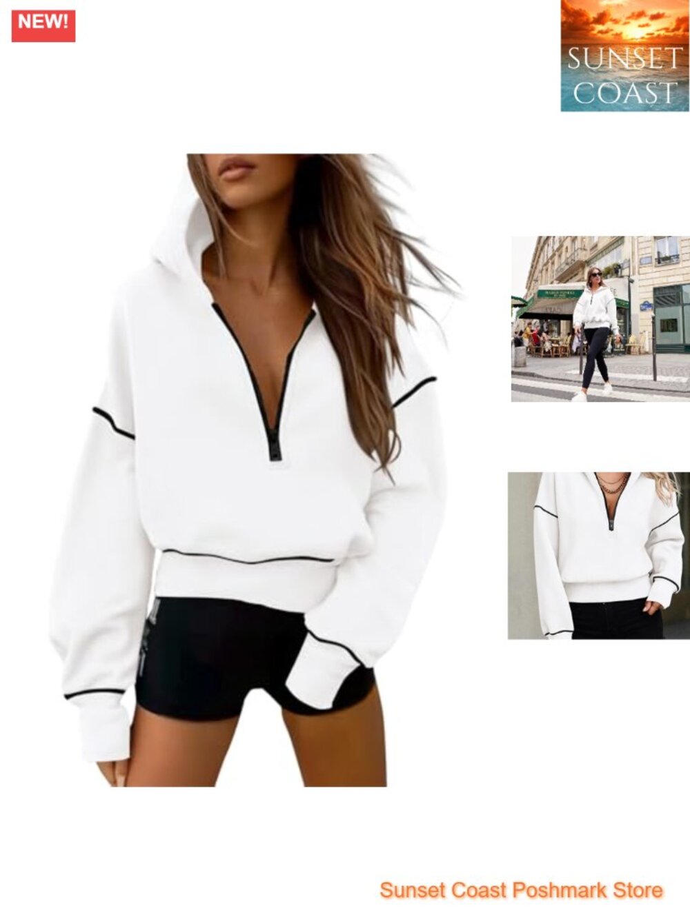 Women's Half Zip Cropped Hoodie Sweatshirt Fleece Lined Pullover